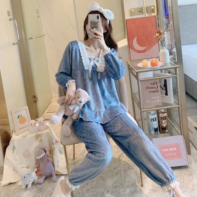 眠趣 舒适保暖加绒加厚亲肤柔软睡衣套装 女款