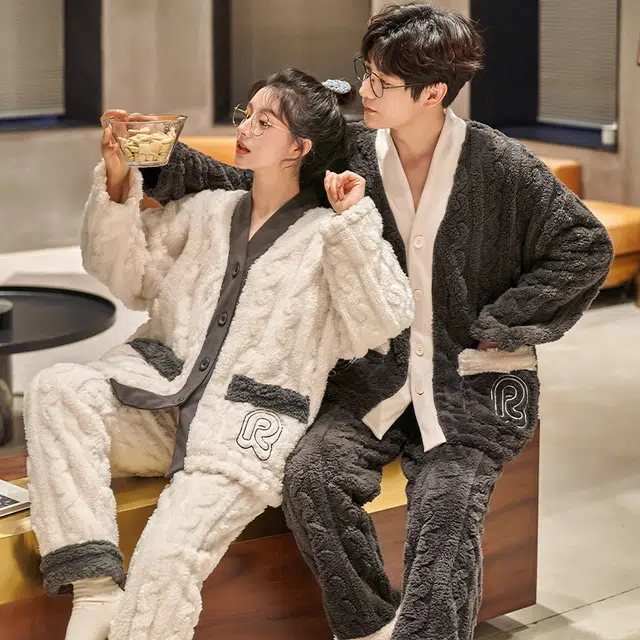 眠趣 家居服套装加绒加厚保暖睡衣 男女款 学生男女 可爱时尚亲肤柔软 甜美简约可外穿睡衣 睡衣套装 男女同款