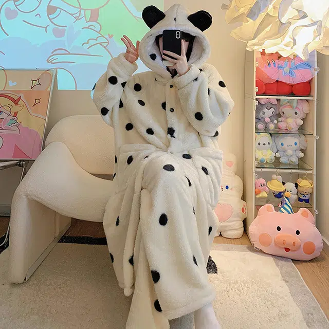 眠趣 家居服睡衣女 家居套装睡袍可爱小清新甜美简约可外穿 加绒加厚舒适保暖睡袍睡衣套装 女款