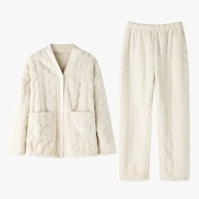 眠趣 睡衣家居服女 居家学生女士 秋冬 可爱白色小清新家居服 加绒保暖舒适 可外穿睡衣套装 女款