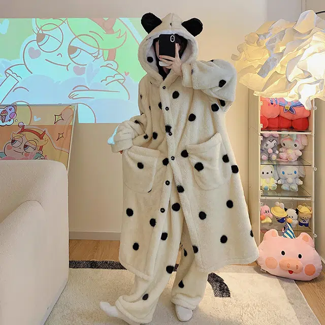 眠趣 家居服睡衣女 家居套装睡袍可爱小清新甜美简约可外穿 加绒加厚舒适保暖睡袍睡衣套装 女款