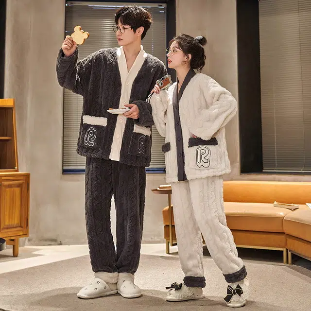 眠趣 家居服套装加绒加厚保暖睡衣 男女款 学生男女 可爱时尚亲肤柔软 甜美简约可外穿睡衣 睡衣套装 男女同款