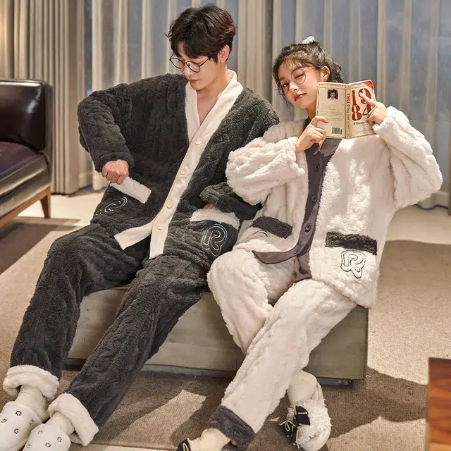 眠趣 家居服套装加绒加厚保暖睡衣 男女款 学生男女 可爱时尚亲肤柔软 甜美简约可外穿睡衣 睡衣套装 男女同款