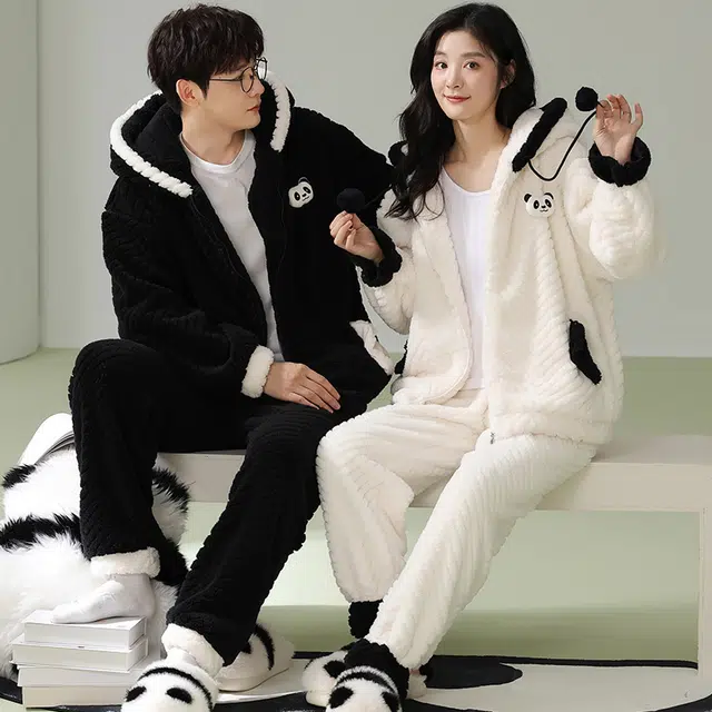 眠趣  家居套装 可以外穿的家居服 睡衣 加绒加厚舒适保暖冬居家宿舍 简约高颜值睡衣 睡衣套装 男女同款