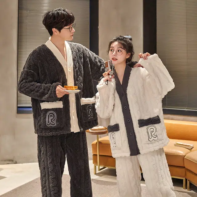 眠趣 家居服套装加绒加厚保暖睡衣 男女款 学生男女 可爱时尚亲肤柔软 甜美简约可外穿睡衣 睡衣套装 男女同款