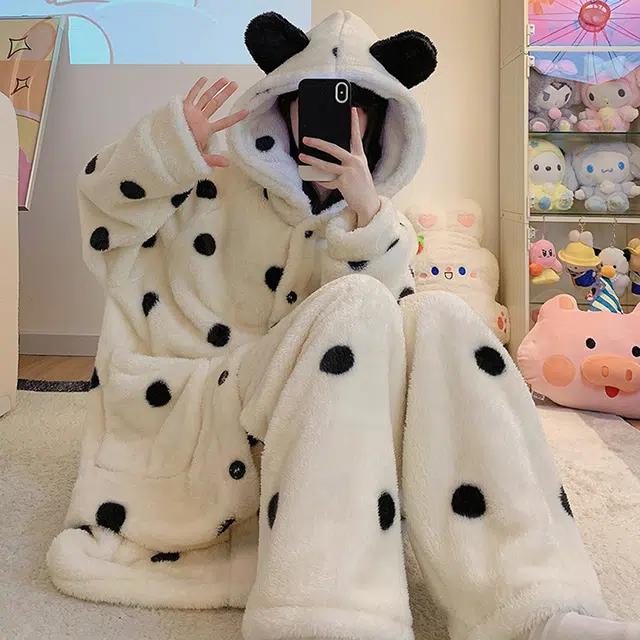 眠趣 家居服睡衣女 家居套装睡袍可爱小清新甜美简约可外穿 加绒加厚舒适保暖睡袍睡衣套装 女款