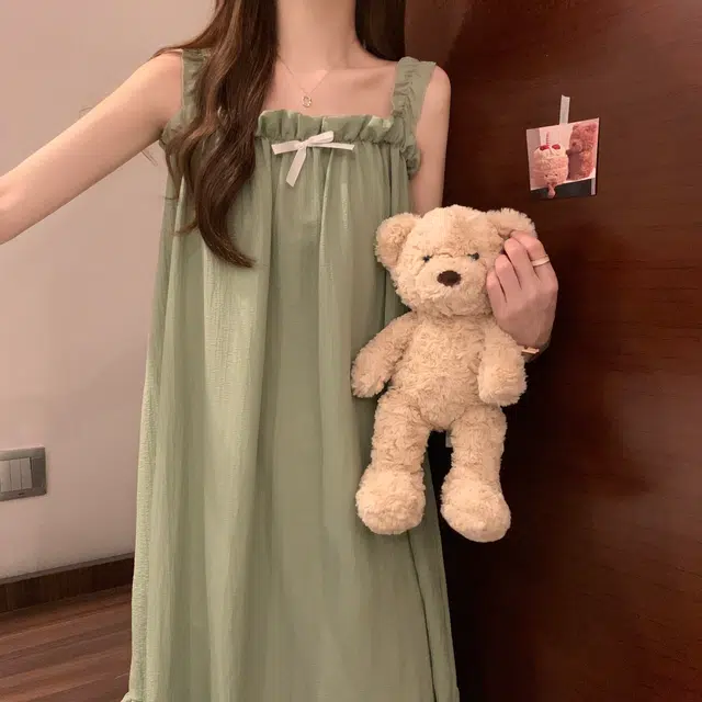 眠趣 带胸垫薄款简约纯色无袖吊带小清新少女感十足睡裙宿舍居家服可外穿 女款 薄荷绿