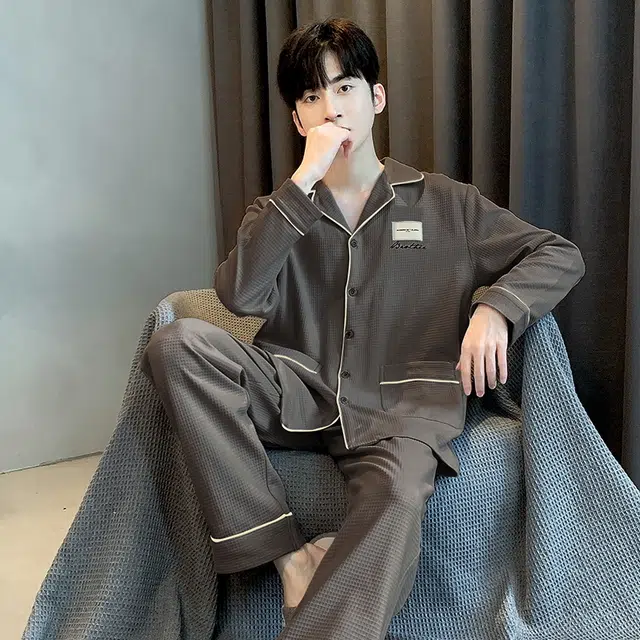 眠趣 休闲时尚开衫长袖长裤有口袋居家服可外穿睡衣套装 男款 深灰