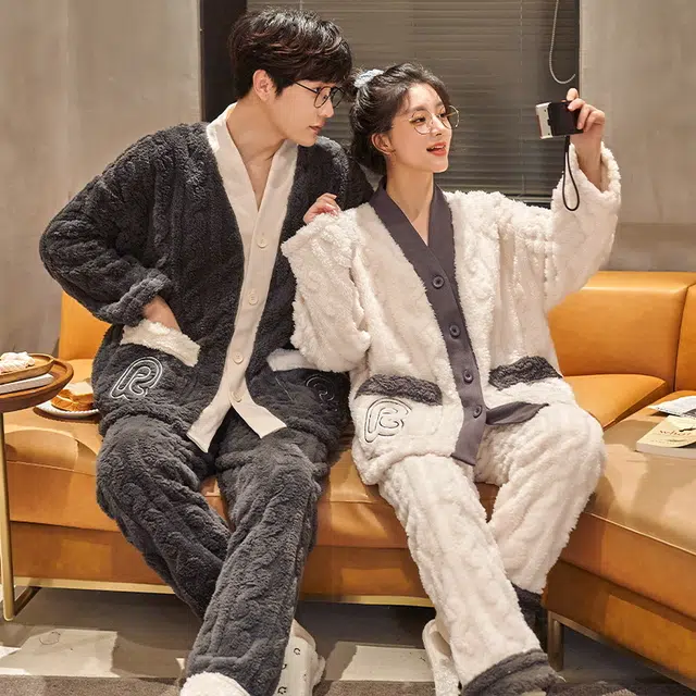 眠趣 家居服套装加绒加厚保暖睡衣 男女款 学生男女 可爱时尚亲肤柔软 甜美简约可外穿睡衣 睡衣套装 男女同款