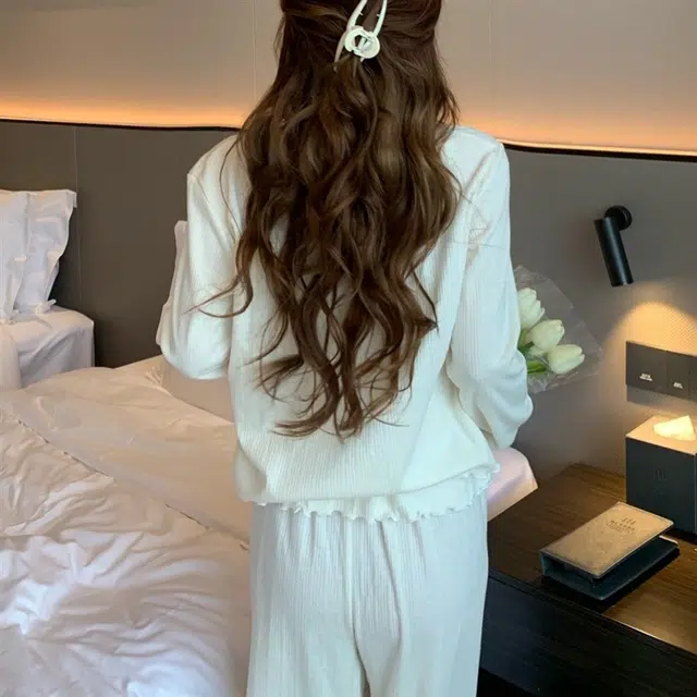眠趣  简约舒适亲肤百搭高级时尚 带胸垫 长袖长裤开衫印花三件套韩版甜美可爱 家居服学生宿舍居家 可外穿 睡衣套装 女款 杏色