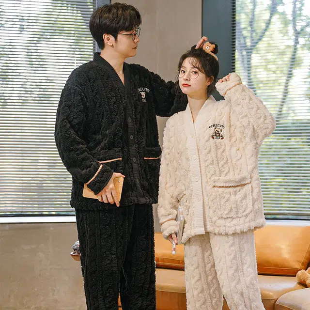 眠趣 睡衣可外穿简约时尚可爱亲肤舒适柔软 情侣睡衣家居服 长袖套装 加绒加厚舒适保暖家居服 家居套装  学生男女秋冬