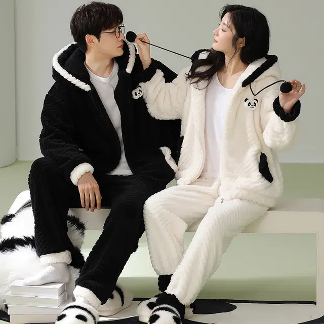 眠趣  家居套装 可以外穿的家居服 睡衣 加绒加厚舒适保暖冬居家宿舍 简约高颜值睡衣 睡衣套装 男女同款