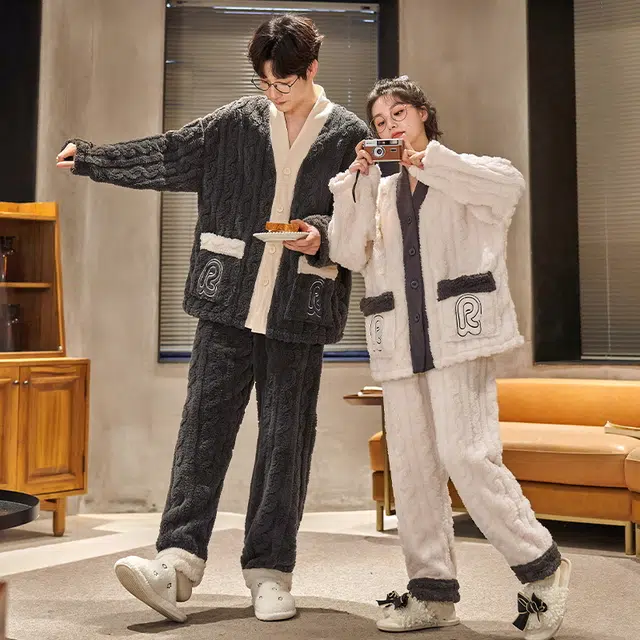 眠趣 家居服套装加绒加厚保暖睡衣 男女款 学生男女 可爱时尚亲肤柔软 甜美简约可外穿睡衣 睡衣套装 男女同款