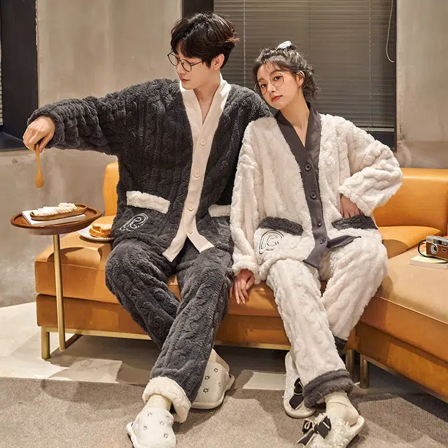 眠趣 家居服套装加绒加厚保暖睡衣 男女款 学生男女 可爱时尚亲肤柔软 甜美简约可外穿睡衣 睡衣套装 男女同款