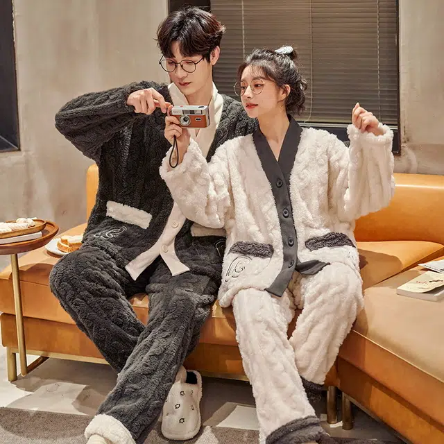 眠趣 家居服套装加绒加厚保暖睡衣 男女款 学生男女 可爱时尚亲肤柔软 甜美简约可外穿睡衣 睡衣套装 男女同款