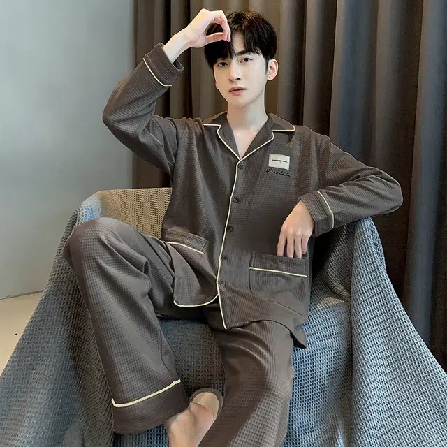 眠趣 休闲时尚开衫长袖长裤有口袋居家服可外穿睡衣套装 男款 深灰