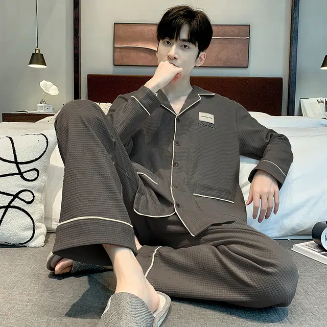 眠趣 休闲时尚开衫长袖长裤有口袋居家服可外穿睡衣套装 男款 深灰