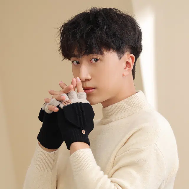 匹克 保暖半指翻盖 绒线手套 男女同款情侣款