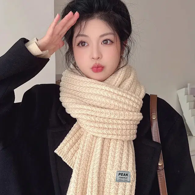 匹克 流苏冬季保暖加厚纯色 绒线围巾 男女同款情侣款