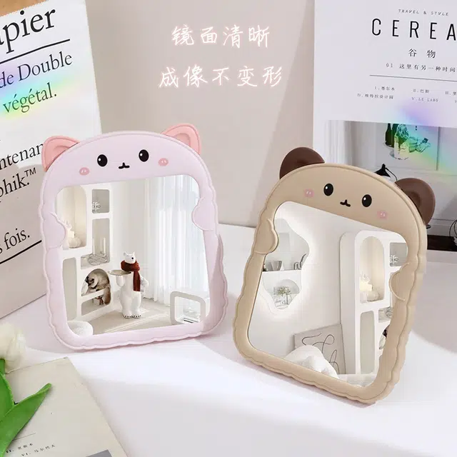 米甜兔 奶萌猫耳化妆镜     宿舍家用卧室桌用台式可爱卡通轻奢便携高清简约 带支架可折叠壁挂梳妆台公主镜