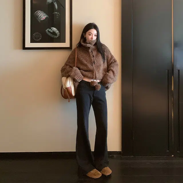 区区欧阳 修身拖地裤复古牛仔裤 女款 黑色