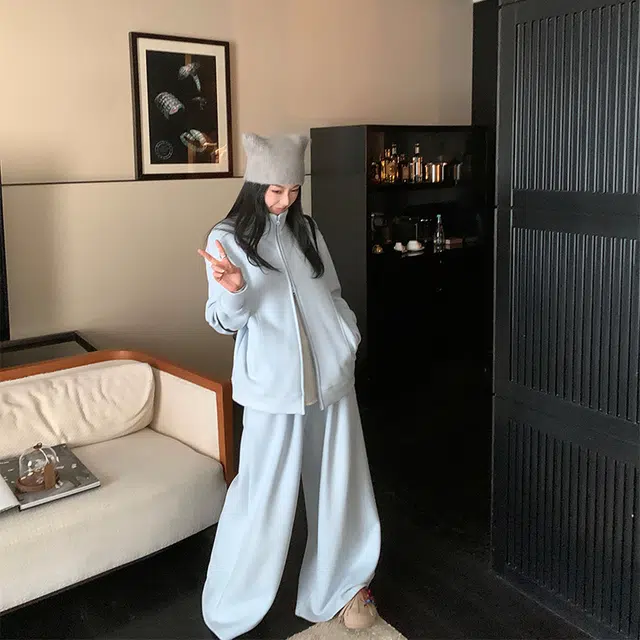 区区欧阳 高腰加厚阔腿裤慵懒风宽松休闲裤 女款