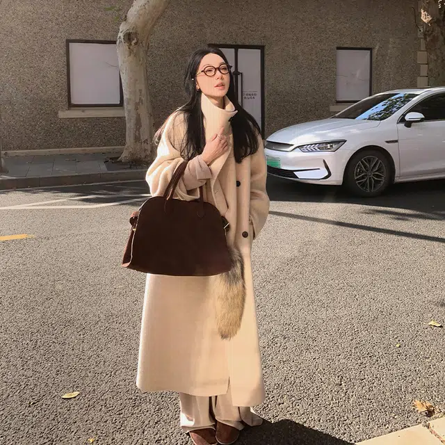 区区欧阳 加厚高级感羊毛呢子长款毛呢外套羊驼毛双面呢大衣 女款