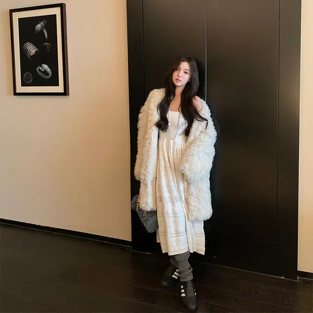 区区欧阳 法式复古纯色抹胸一字领针织长裙无袖连衣裙 女款 荔枝白