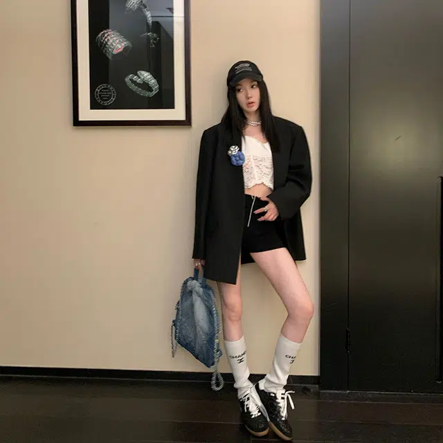 区区欧阳 一粒扣纯色长袖西装 女款 黑色