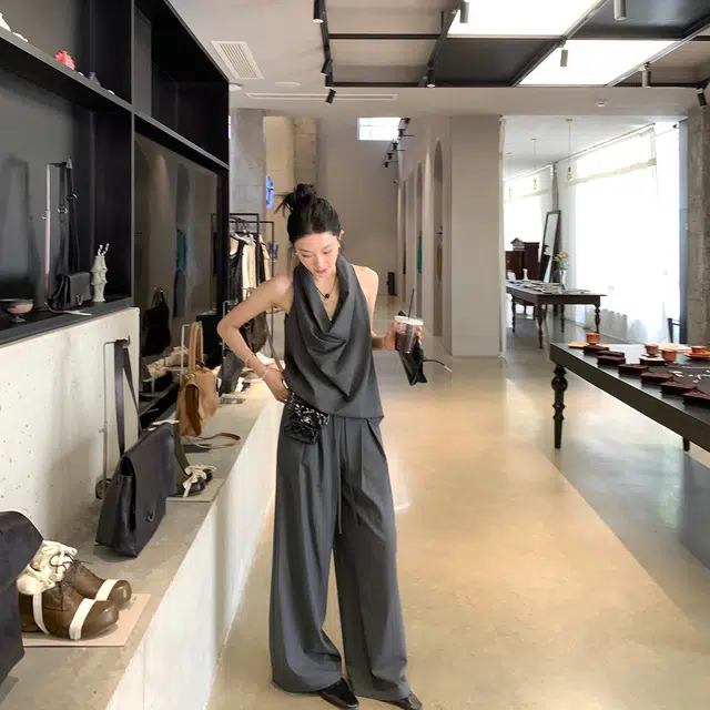 区区欧阳 高腰薄款宽松阔腿休闲裤 女款