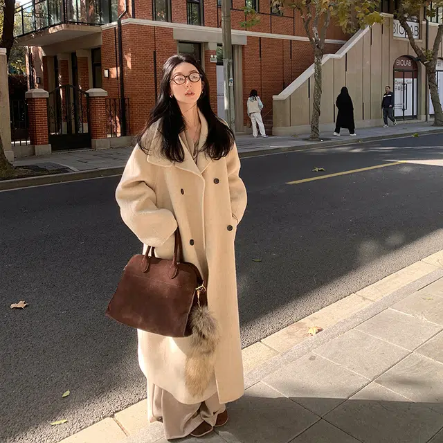 区区欧阳 加厚高级感羊毛呢子长款毛呢外套羊驼毛双面呢大衣 女款