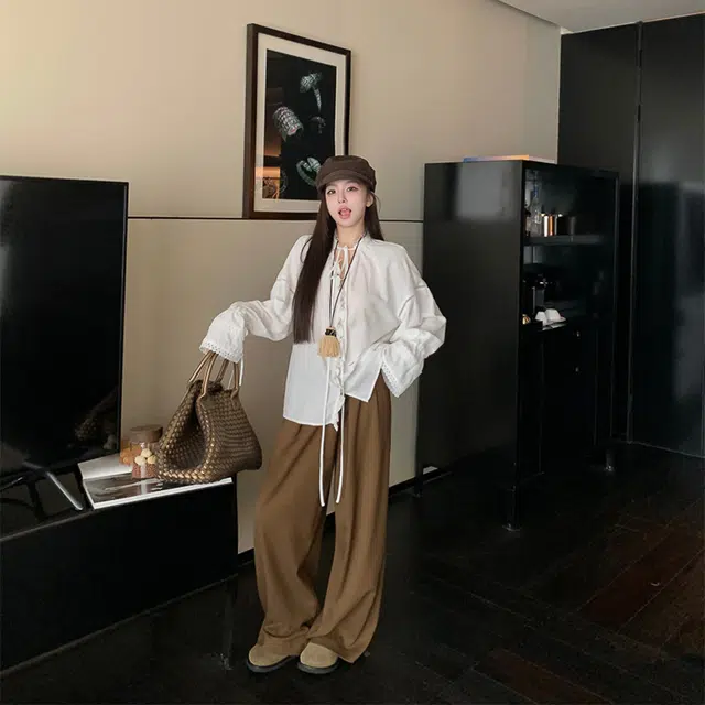 区区欧阳 纯色舒适宽松阔腿休闲裤 女款
