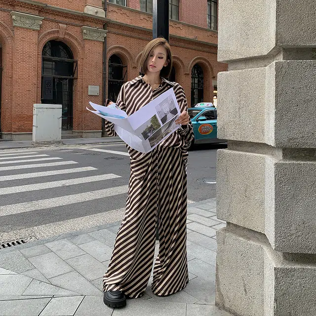 区区欧阳 高腰宽松阔腿休闲裤 女款 条纹