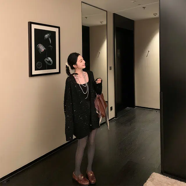 区区欧阳 格子舒适百褶高腰百搭简约休闲短裙 女款 牛仔蓝