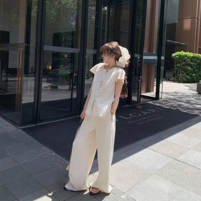 区区欧阳 宽松阔腿裤高腰休闲裤 女款