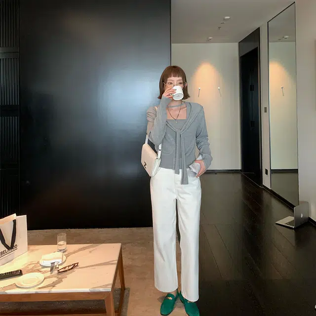 区区欧阳 修身超短款纯色套头针织吊带 女款