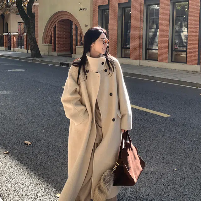 区区欧阳 加厚高级感羊毛呢子长款毛呢外套羊驼毛双面呢大衣 女款