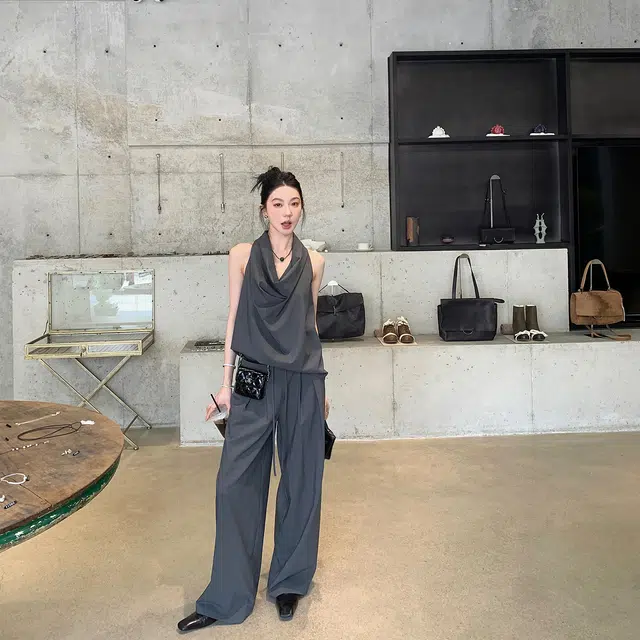 区区欧阳 高腰薄款宽松阔腿休闲裤 女款