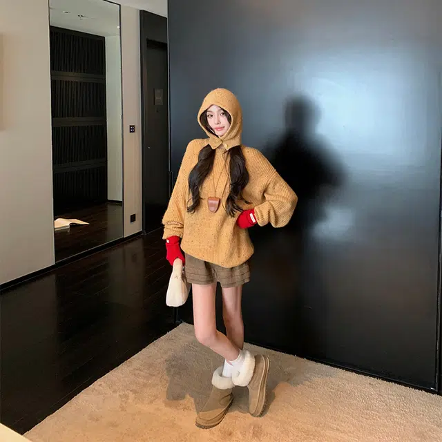 区区欧阳 羊毛半身裙设计感小众复古休闲短裙 女款 卡其色