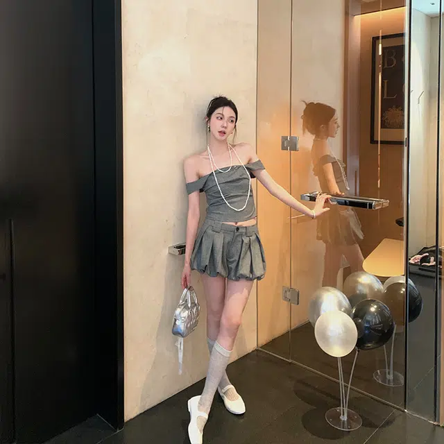 区区欧阳 细闪波点简约休闲修身吊带 女款 星河灰