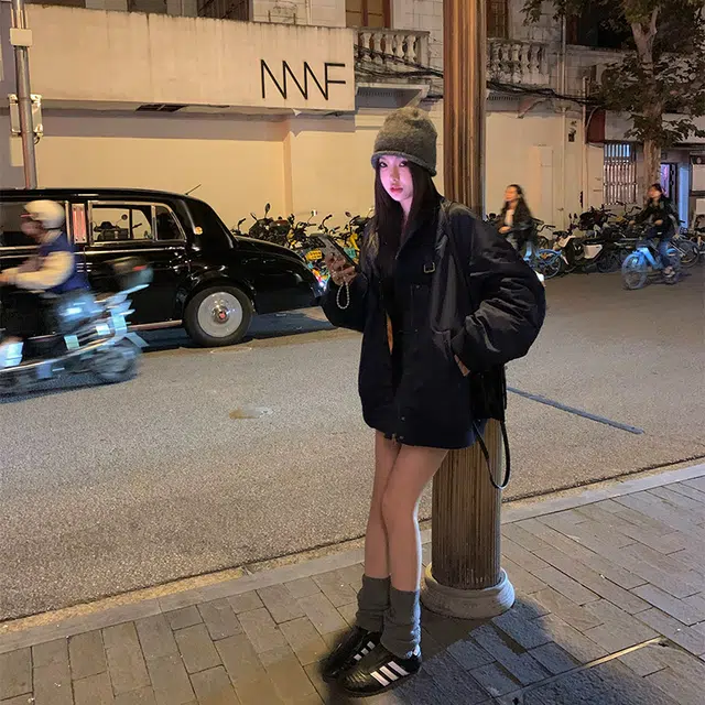 区区欧阳 格子舒适百褶高腰百搭简约休闲短裙 女款 牛仔蓝