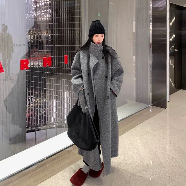 区区欧阳 加厚高级感羊毛呢子长款毛呢外套羊驼毛双面呢大衣 女款