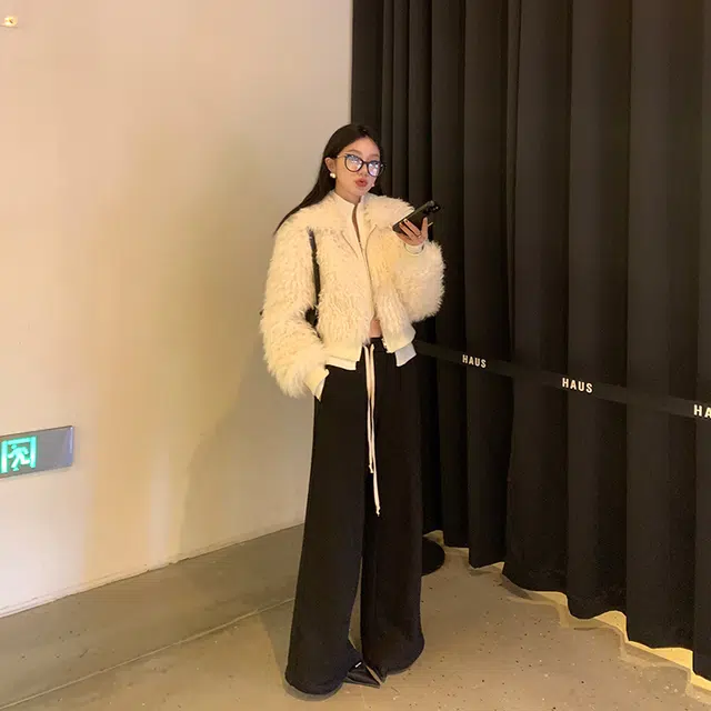 区区欧阳 纯色高腰宽松阔腿休闲裤 女款 黑色