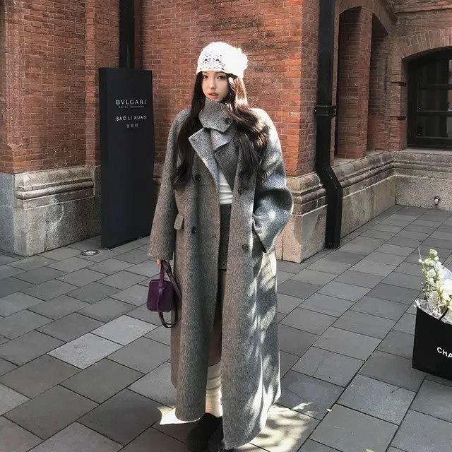 区区欧阳 加厚高级感羊毛呢子长款毛呢外套羊驼毛双面呢大衣 女款