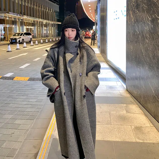 区区欧阳 加厚高级感羊毛呢子长款毛呢外套羊驼毛双面呢大衣 女款