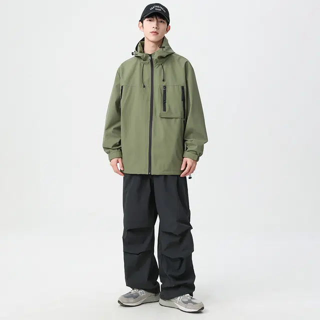 绘承 纯色山系户外多口袋拉链工装风宽松休闲落肩防风百搭夹克外套 男女同款