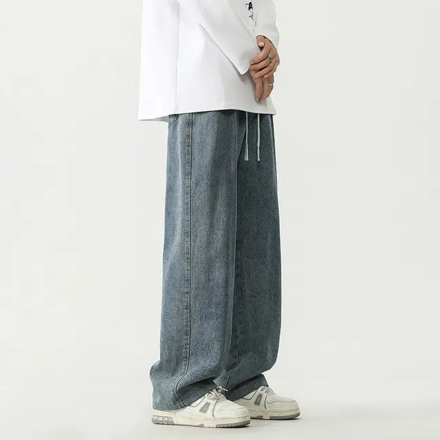 绘承 美式水洗做旧基础款百搭宽松直筒垂感休闲牛仔裤 男女同款