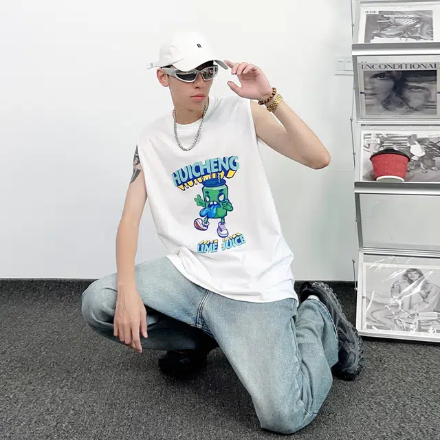 绘承 创意卡通动漫瓶罐怪圆领套头宽松休闲运动背心 男女同款
