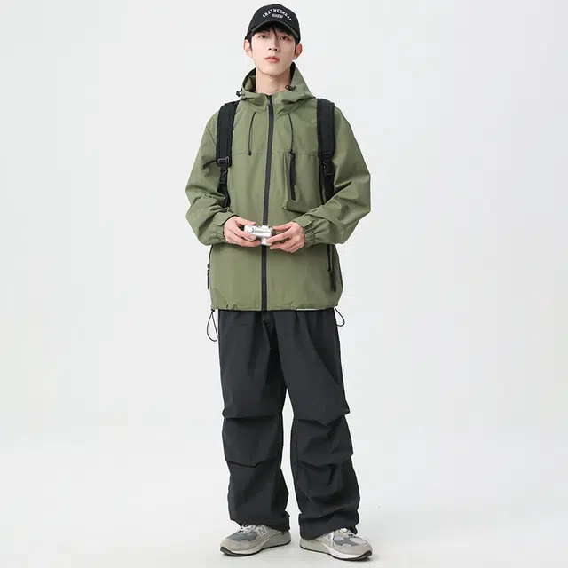 绘承 纯色山系户外多口袋拉链工装风宽松休闲落肩防风百搭夹克外套 男女同款