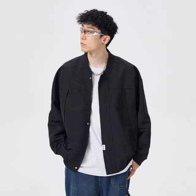 绘承 复古机能风后背字母数字印花图案落肩飞行员户外运动休闲立领夹克外套 男女同款